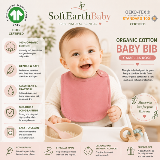 Organic Cotton Baby Bib – Soft Pink Feeding Bib for Babies and Toddlers