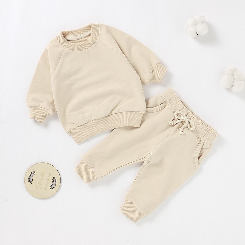 Organic Cotton Ribbed Baby Sweatshirt Set | Long Sleeve Top & Pants | SoftEarthBaby