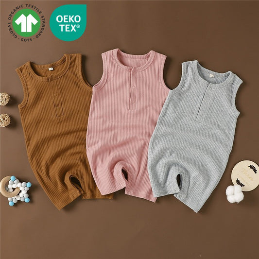 Organic Cotton Ribbed Sleeveless Baby Romper | SoftEarthBaby