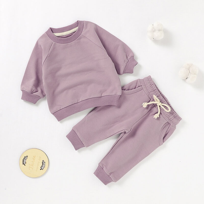 Organic Cotton Ribbed Baby Sweatshirt Set | Long Sleeve Top & Pants | SoftEarthBaby