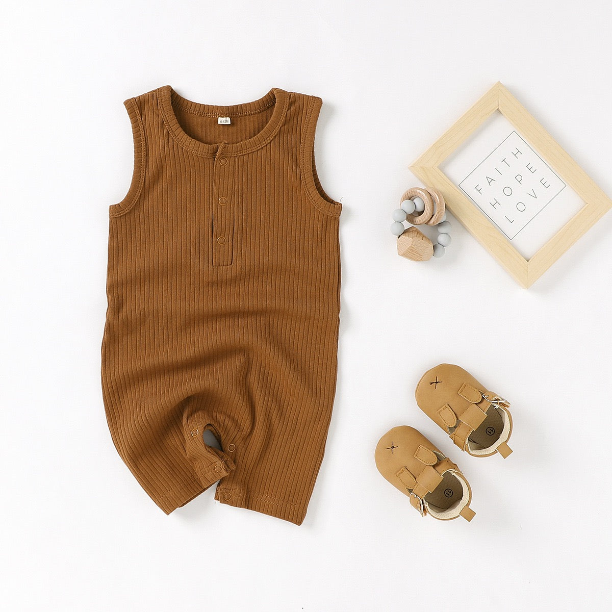Organic Cotton Ribbed Sleeveless Baby Romper | SoftEarthBaby