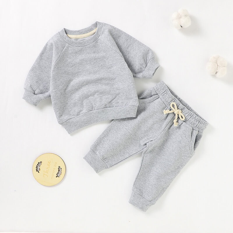 Organic Cotton Ribbed Baby Sweatshirt Set | Long Sleeve Top & Pants | SoftEarthBaby