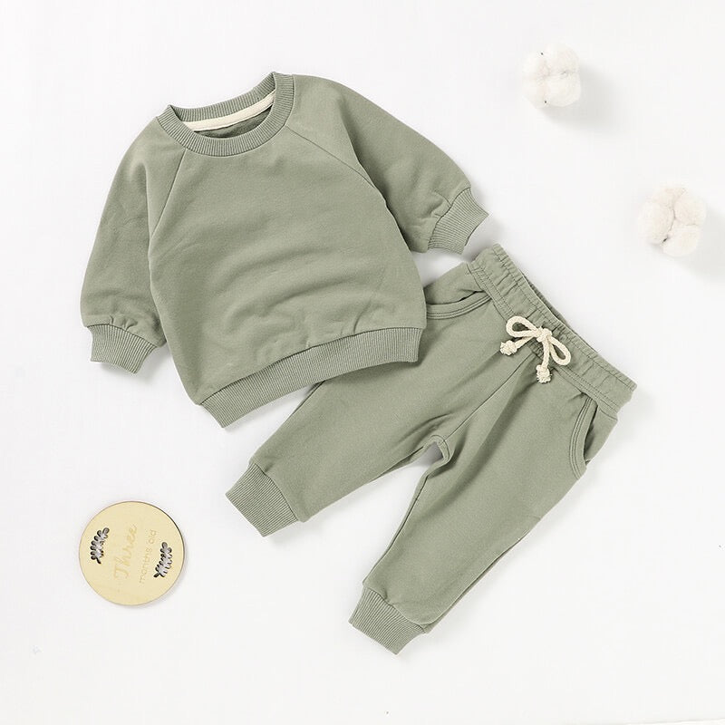 Organic Cotton Ribbed Baby Sweatshirt Set | Long Sleeve Top & Pants | SoftEarthBaby