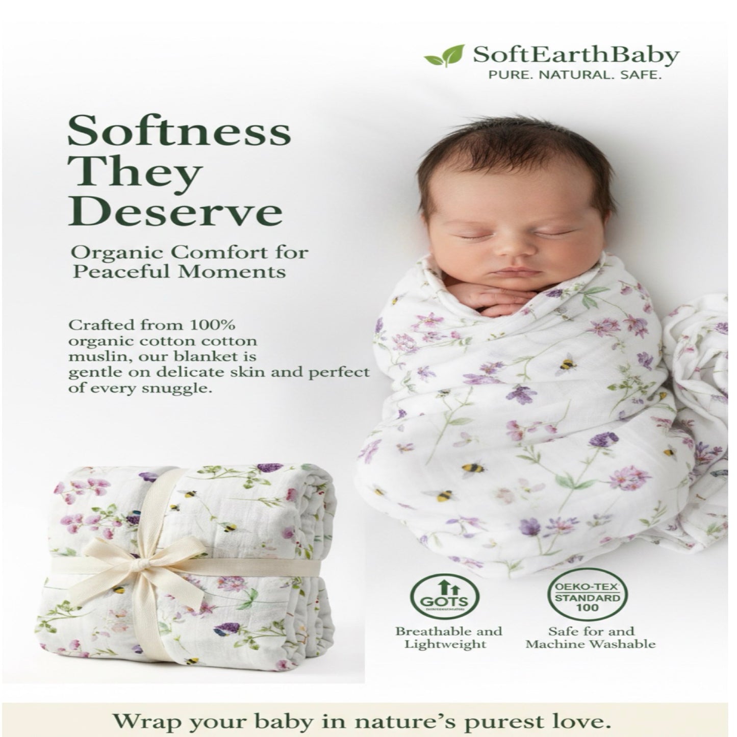 Organic Cotton Muslin Baby Blanket – Wildflower Garden