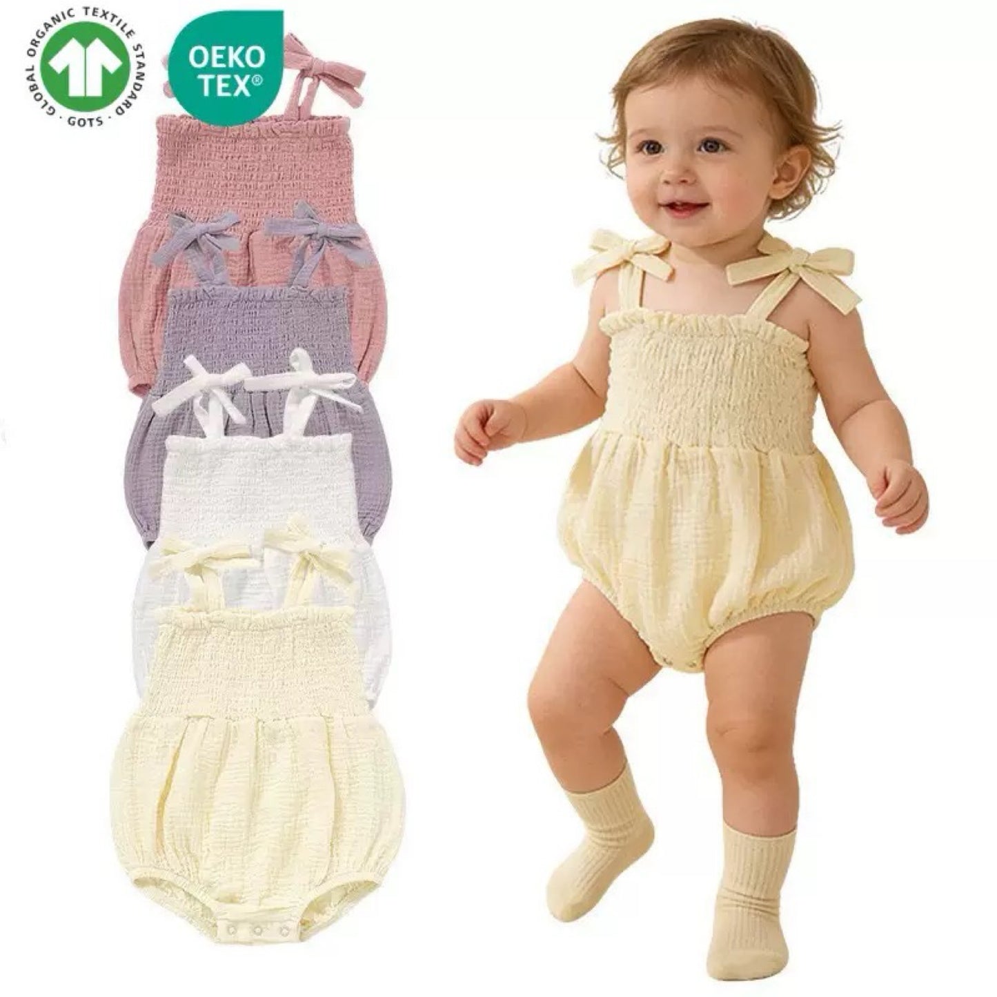 Organic Cotton Baby Romper – GOTS & OEKO-TEX Certified Sleeveless Summer Bodysuit