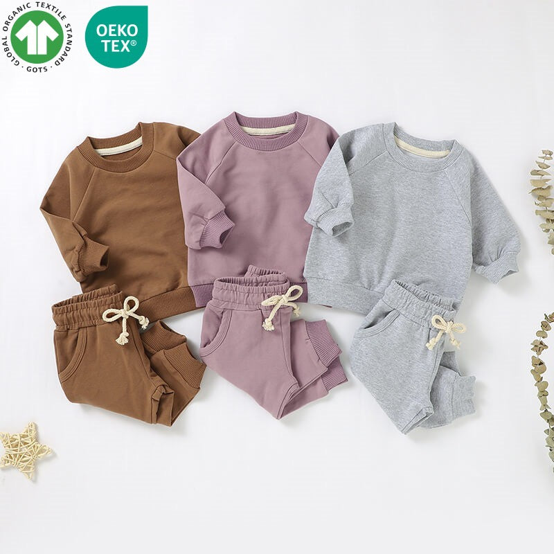 Organic Cotton Ribbed Baby Sweatshirt Set | Long Sleeve Top & Pants | SoftEarthBaby
