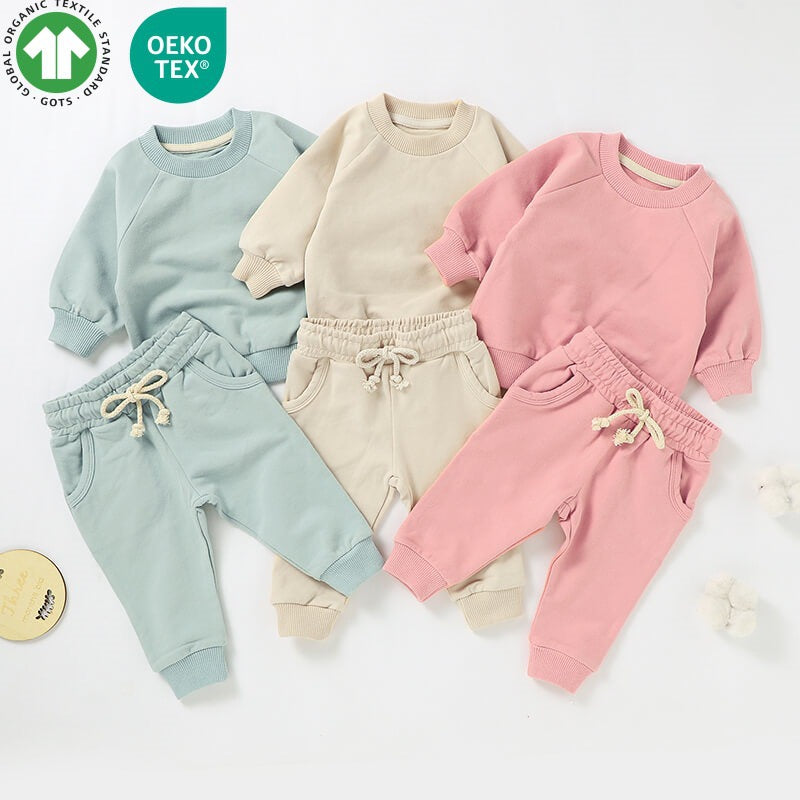 Organic Cotton Ribbed Baby Sweatshirt Set | Long Sleeve Top & Pants | SoftEarthBaby