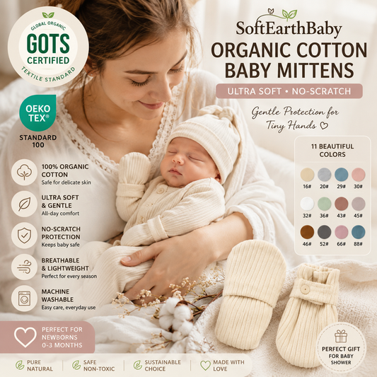 Organic Cotton Ribbed Baby Mittens – Ultra Soft No-Scratch Newborn Gloves for Sensitive Skin | SoftEarthBaby