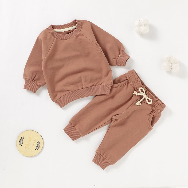 Organic Cotton Ribbed Baby Sweatshirt Set | Long Sleeve Top & Pants | SoftEarthBaby