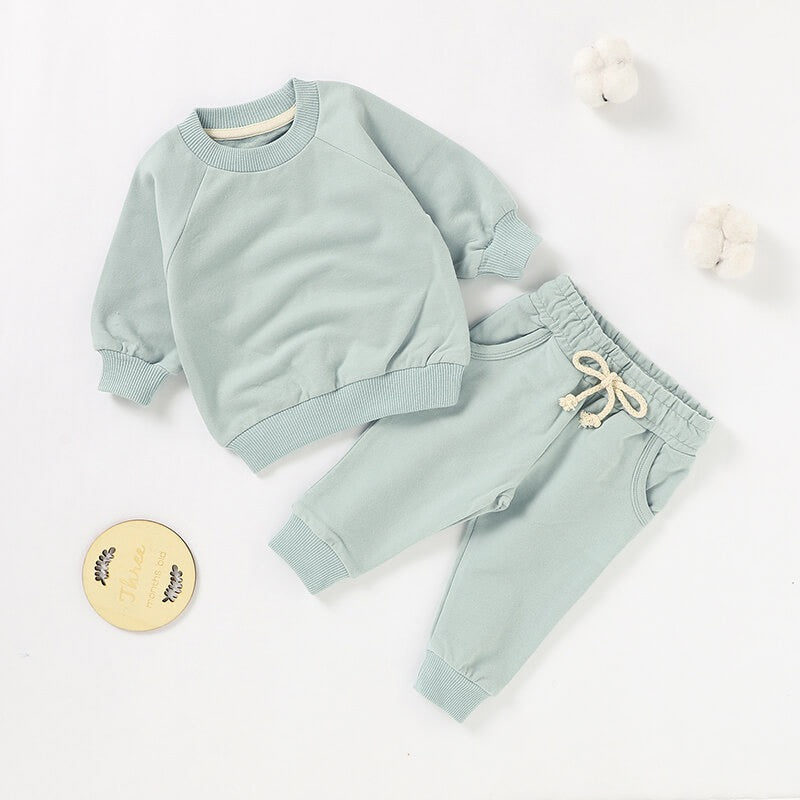 Organic Cotton Ribbed Baby Sweatshirt Set | Long Sleeve Top & Pants | SoftEarthBaby