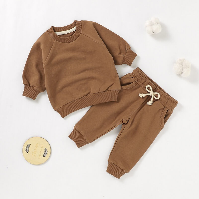 Organic Cotton Ribbed Baby Sweatshirt Set | Long Sleeve Top & Pants | SoftEarthBaby