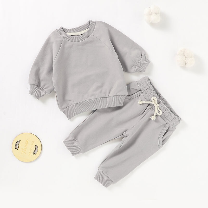 Organic Cotton Ribbed Baby Sweatshirt Set | Long Sleeve Top & Pants | SoftEarthBaby