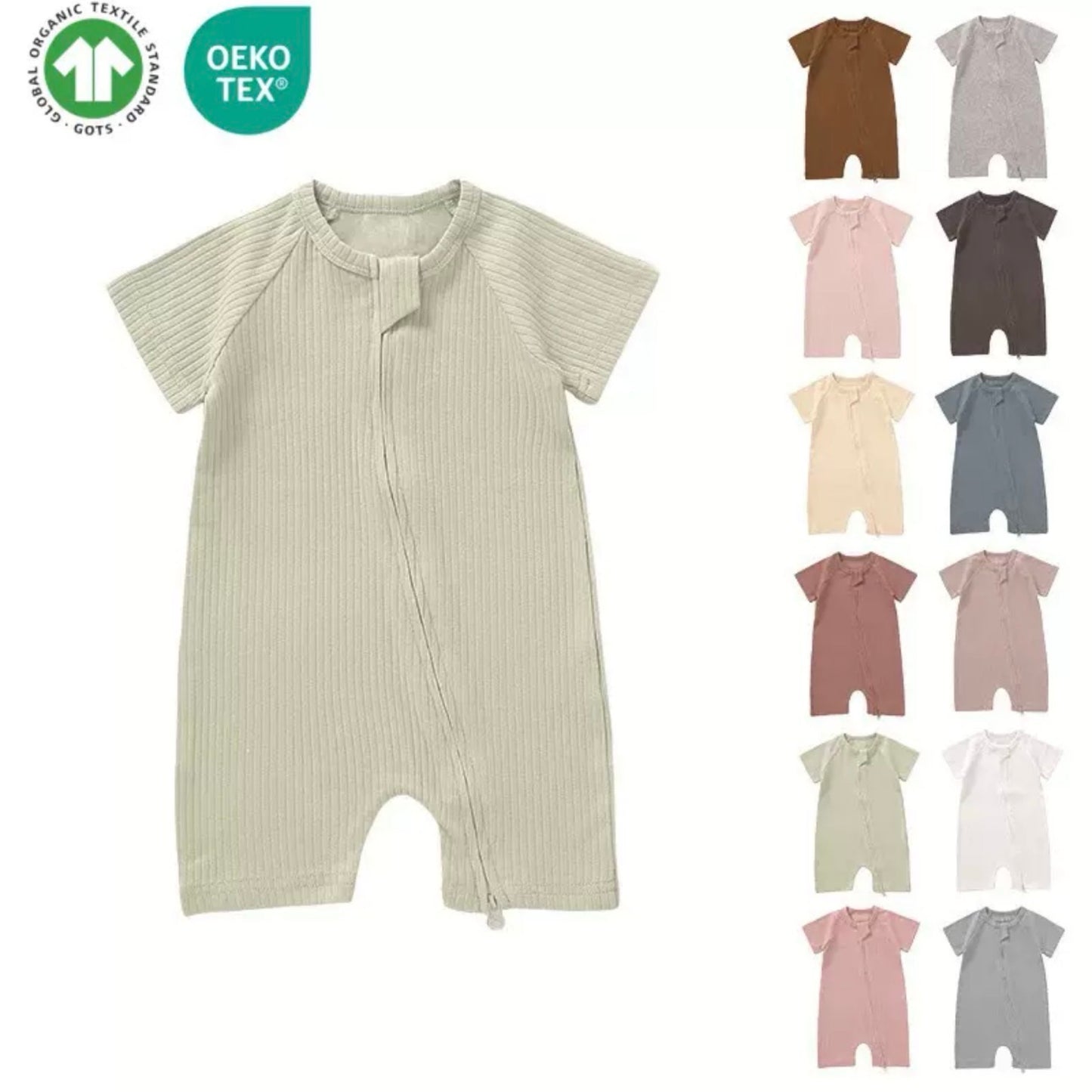 Organic Cotton Ribbed Baby Romper with Snap Closure – GOTS Certified