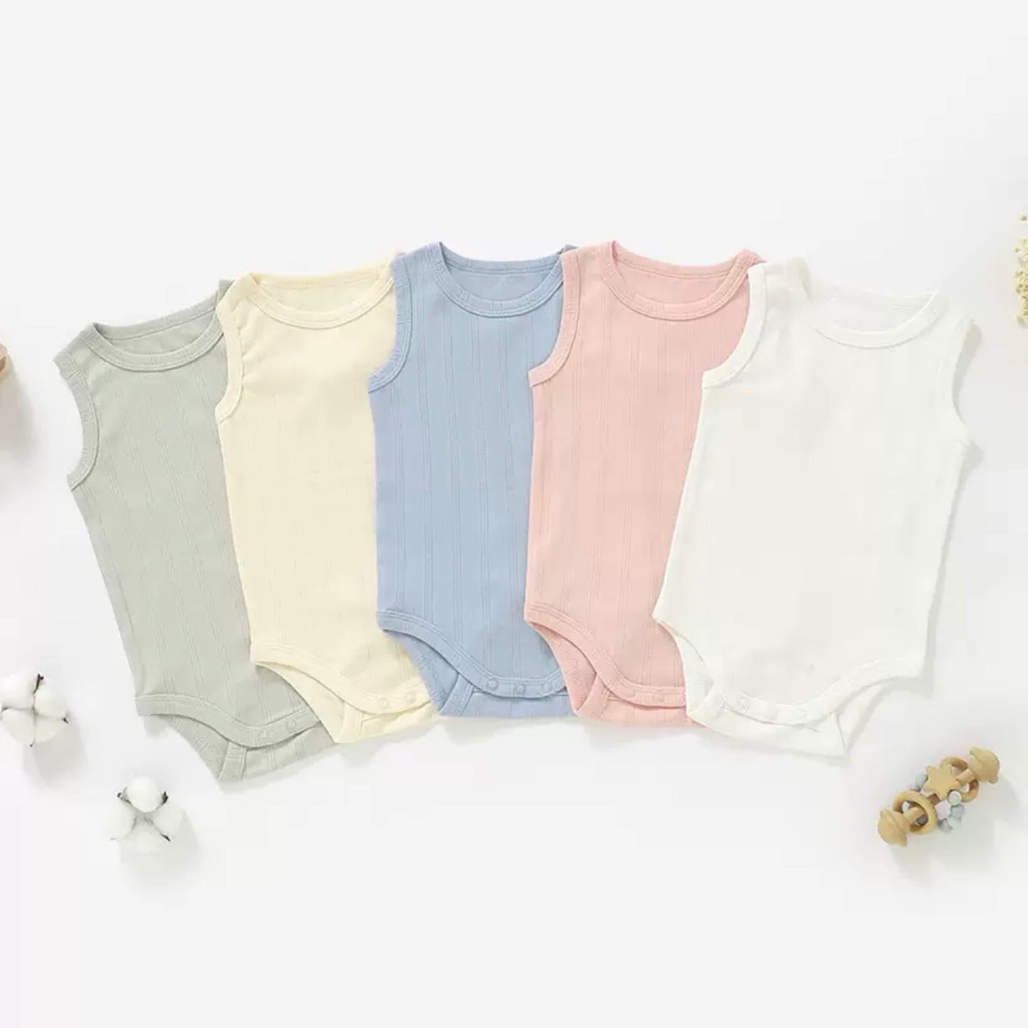Soft Ribbed Organic Cotton Baby Bodysuit | Breathable Sleeveless Romper