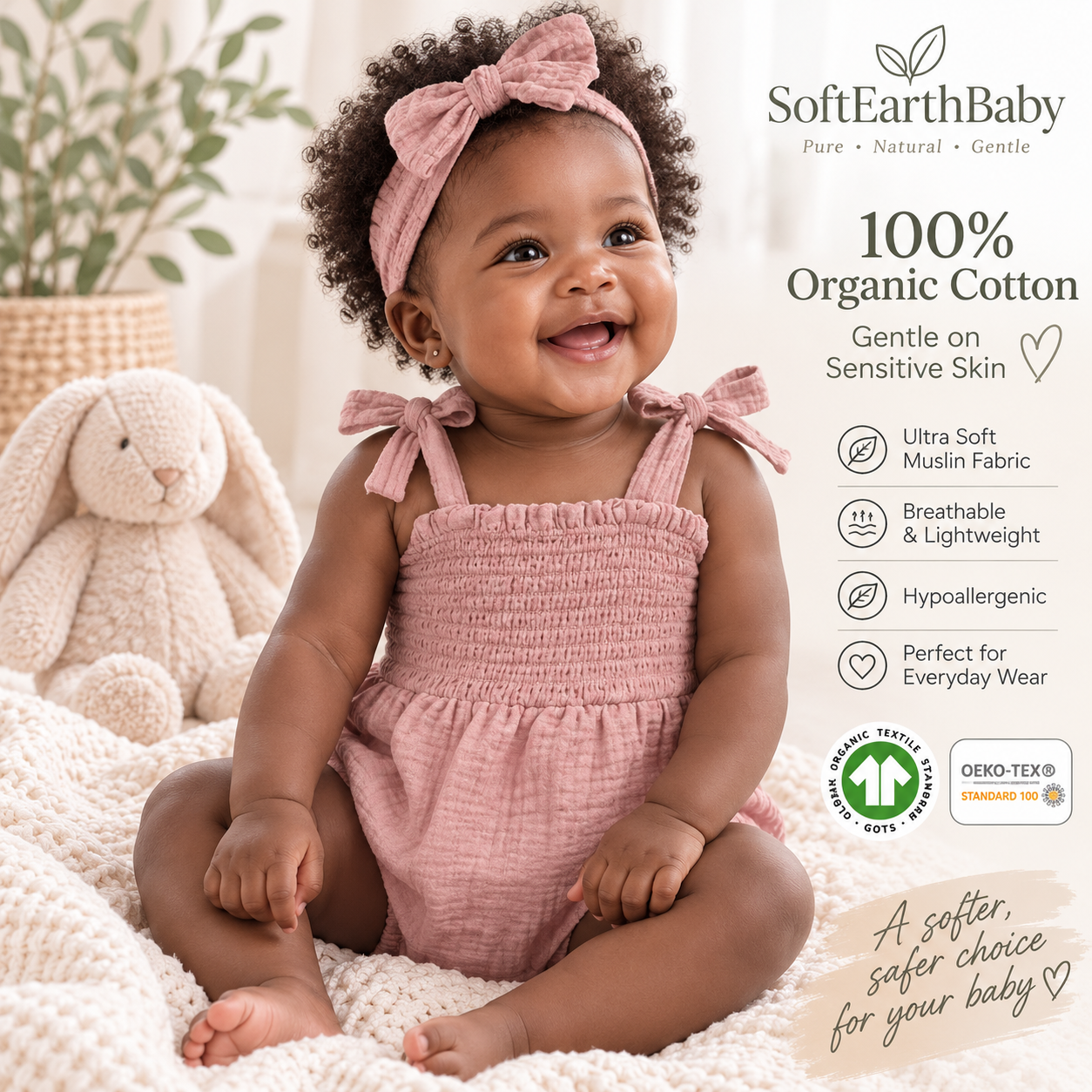 Organic Cotton Baby Romper – GOTS & OEKO-TEX Certified Sleeveless Summer Bodysuit