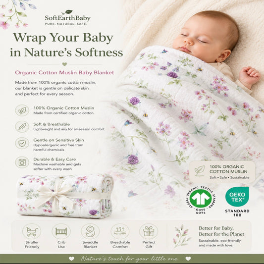 Organic Cotton Muslin Baby Blanket – Wildflower Garden