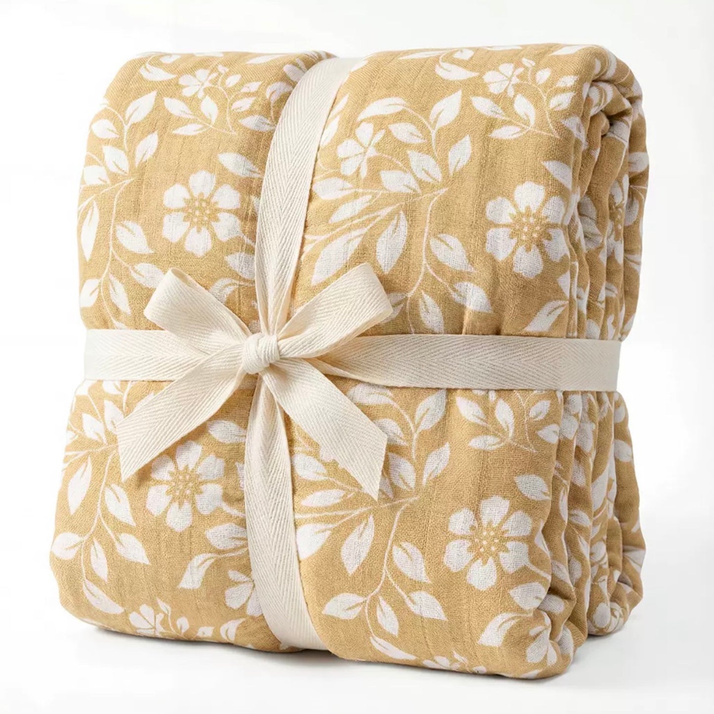 Organic Cotton Muslin Baby Blanket – Golden Blossom
