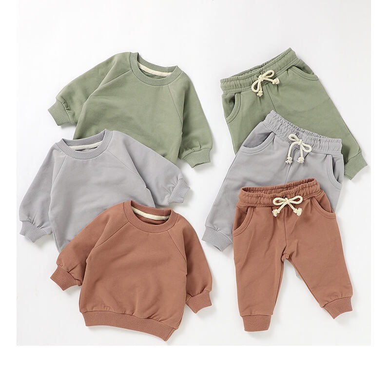 Organic Cotton Ribbed Baby Sweatshirt Set | Long Sleeve Top & Pants | SoftEarthBaby