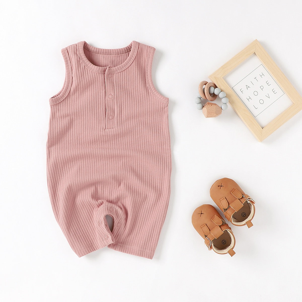 Organic Cotton Ribbed Sleeveless Baby Romper | SoftEarthBaby
