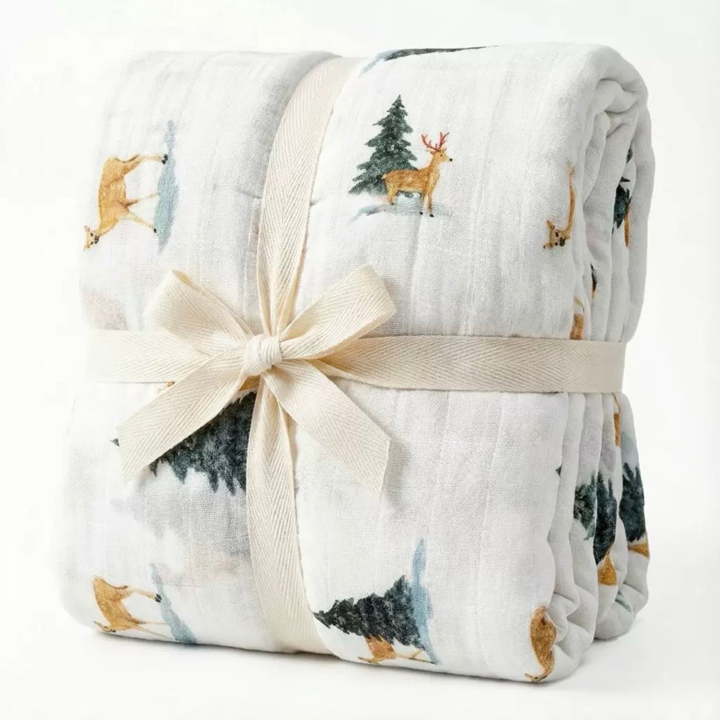 Organic Cotton Muslin Baby Blanket – Woodland Deer
