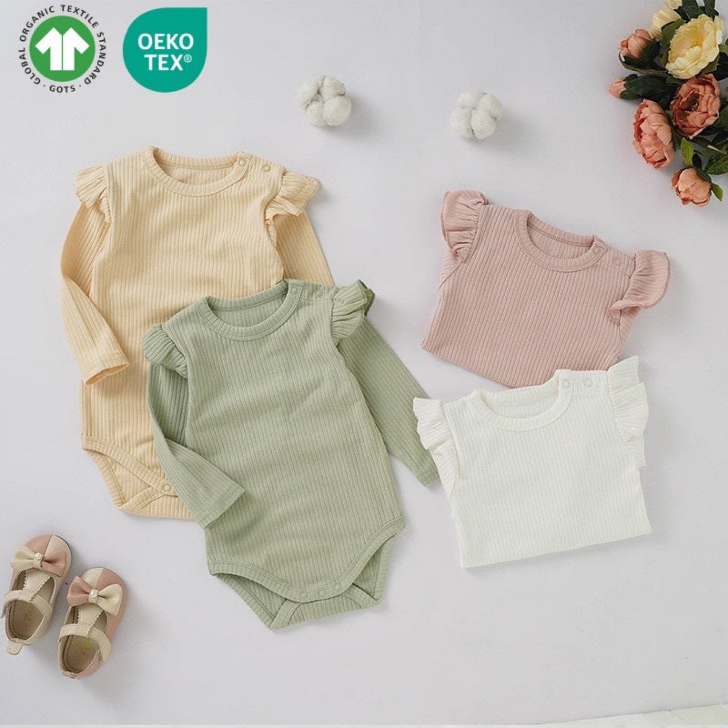GOTS Certified Organic Cotton Baby Romper | Soft Short Sleeve Bodysuit