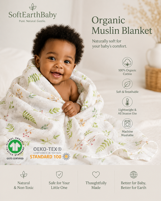 Organic Cotton Muslin Baby Blanket – Botanical Meadow