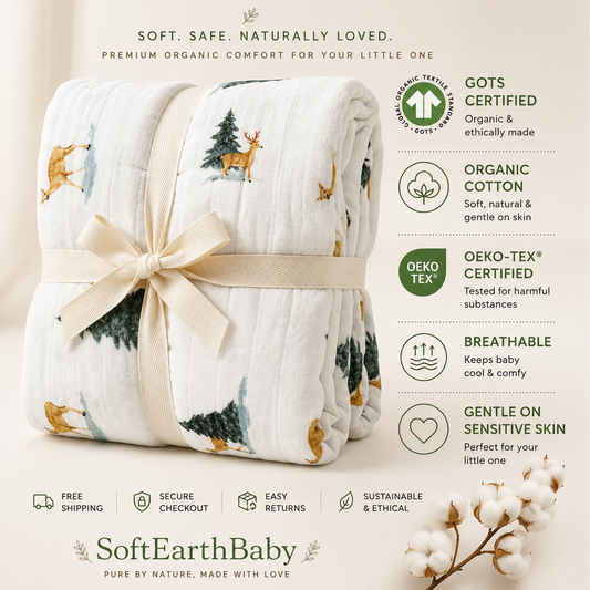 Organic Cotton Muslin Baby Blanket – Woodland Deer