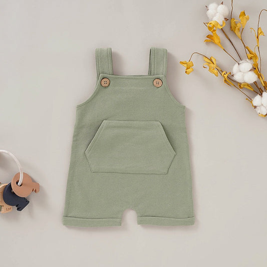 GOTS Certified Organic Cotton Baby Overall Romper – Soft Knit Toddler Jumpsuit with Pocket