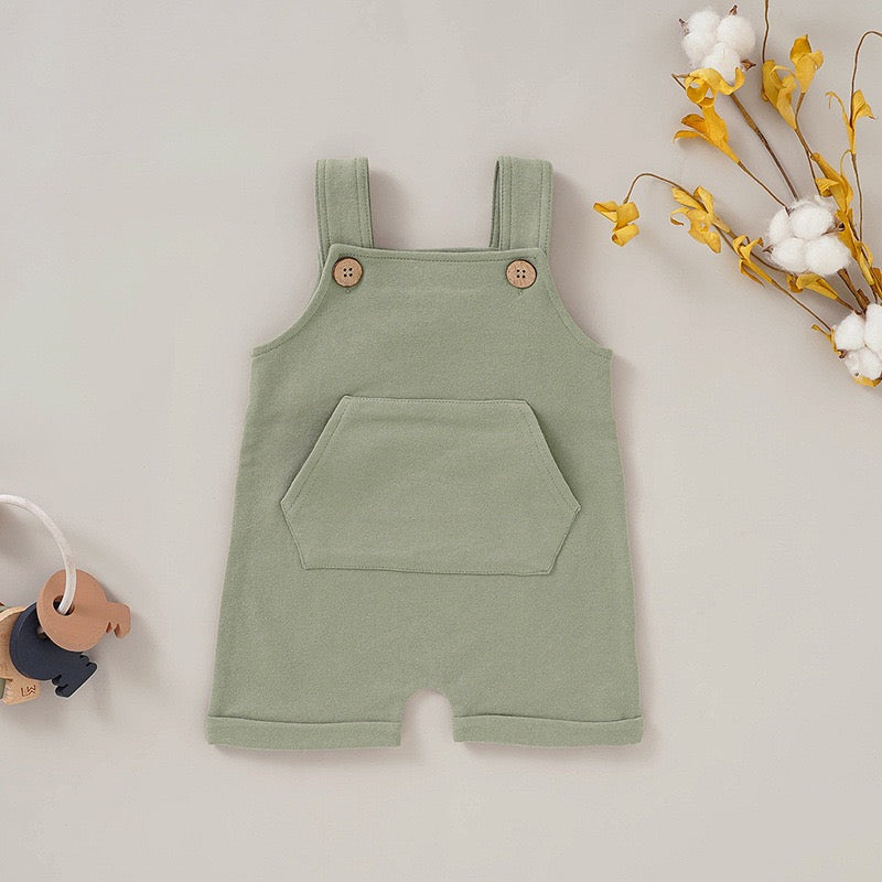 GOTS Certified Organic Cotton Baby Overall Romper – Soft Knit Toddler Jumpsuit with Pocket