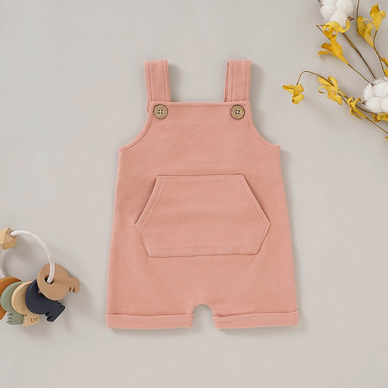GOTS Certified Organic Cotton Baby Overall Romper – Soft Knit Toddler Jumpsuit with Pocket