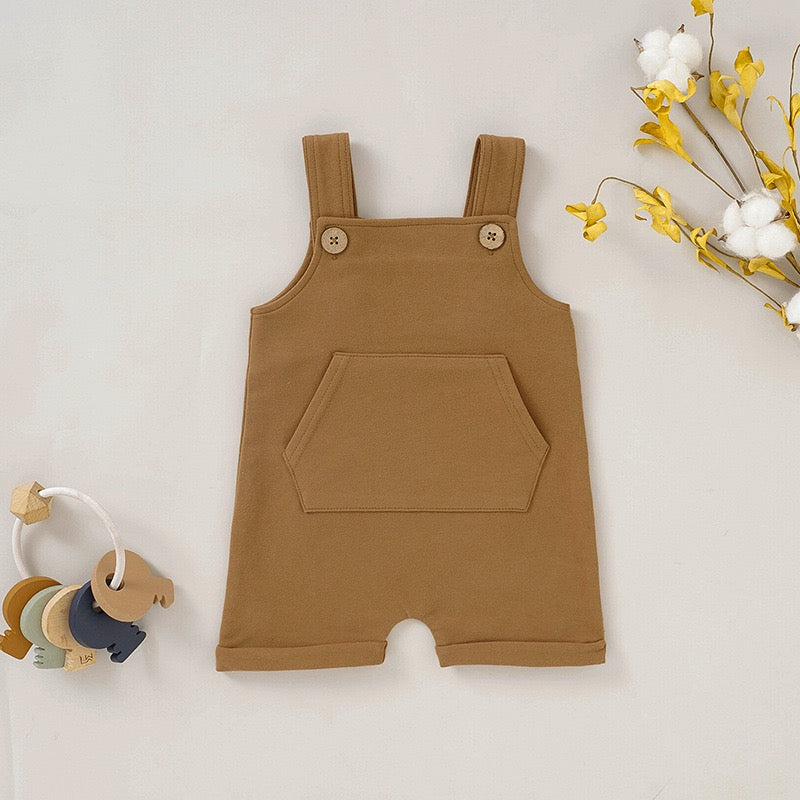 GOTS Certified Organic Cotton Baby Overall Romper – Soft Knit Toddler Jumpsuit with Pocket