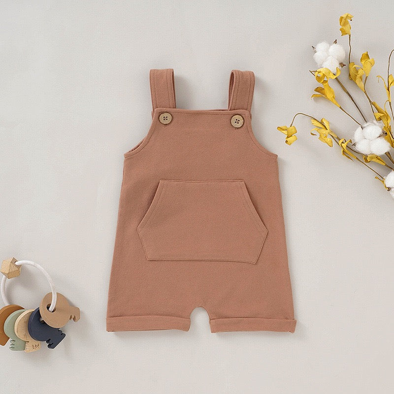 GOTS Certified Organic Cotton Baby Overall Romper – Soft Knit Toddler Jumpsuit with Pocket