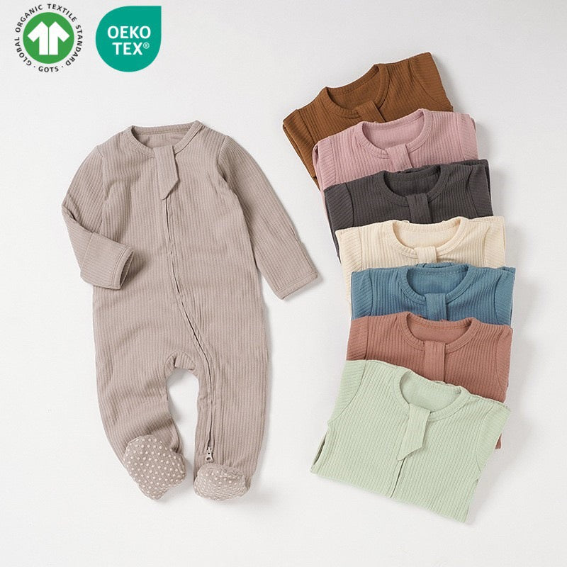 Organic Cotton Ribbed Zip Baby Sleepsuit – Ultra Soft Footed One-Piece Pajamas for Newborns & Infants | SoftEarthBaby