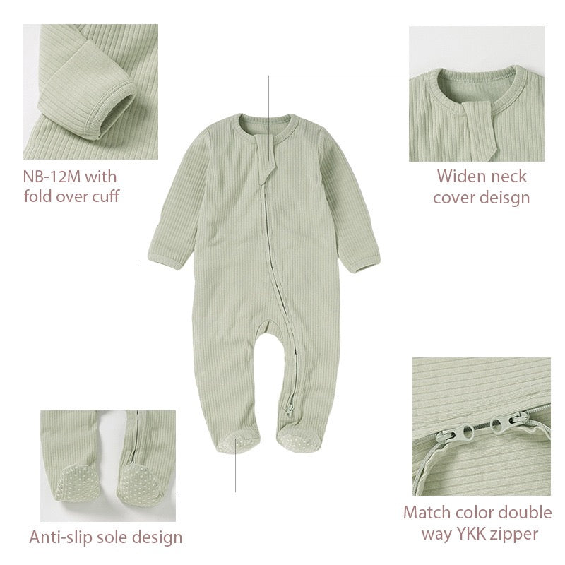 Organic Cotton Ribbed Zip Baby Sleepsuit – Ultra Soft Footed One-Piece Pajamas for Newborns & Infants | SoftEarthBaby